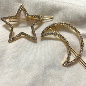 Moon & Stars Hair Pins with Rhinestones